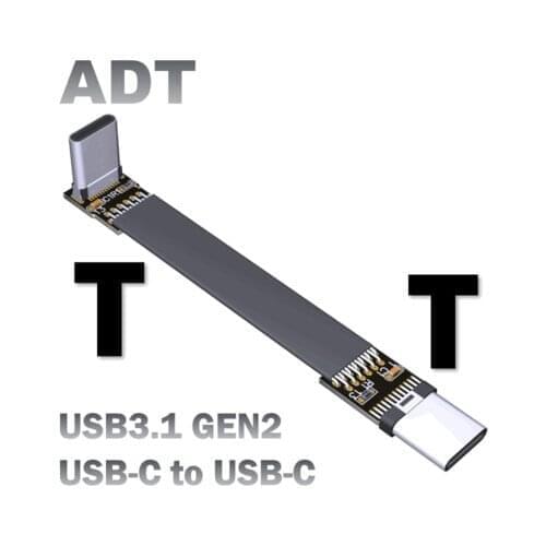 ADT-Link USB 3.1 Type C to Type C Flat Extension Cable 10Gbps 90 Degree USB C 3A Gen2x1 FPC FPV Aerial Photography Cord 5-50cm
