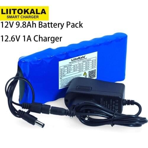 Liitokala 12V 9.8Ah 18650 Rechargeable Battery Pack 12V 9800mAh Protection Board CCTV Monitor battery +12.6V 1A Charger