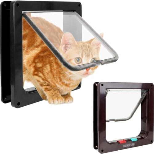 Security Flap Door Dog Cat Kitten Door 4 Way Lockable Animal Small Pet Cat Dog Gate Door Pet Supplies