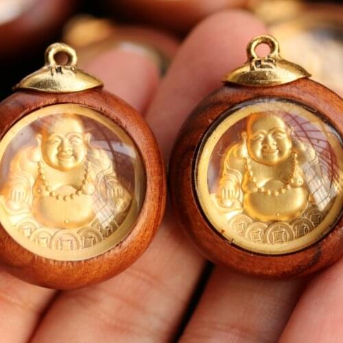 BOEYCJR Cold Color Buddha God of Wealth Wood Pendant& Necklace Handmade Jewelry Luck Energy Yoga Necklace for Men or Women