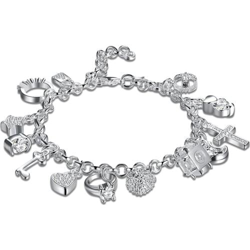 BABYLLNT 925 Silver Moon Heart Lock Cross Bracelet For Men Woman Charm Wedding Engagement Party Fashion Jewelry Gift Wholesale