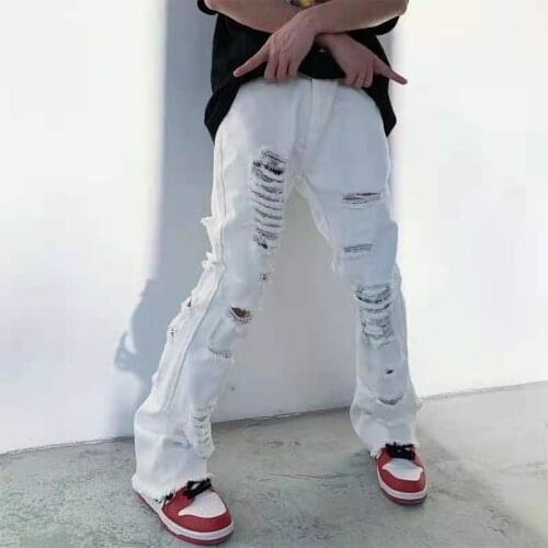 High Street Retro Hole Ripped Spider Web Flare Pants Men and Women Washed Straight Oversize Denim Trousers Loose Hip Hop Jeans