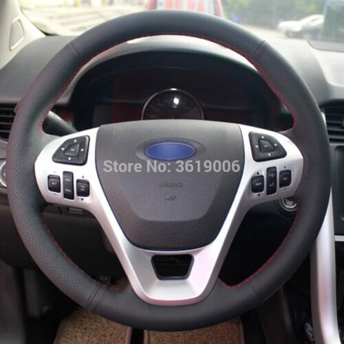 DIY Steering Wheel Cover Wrap Black Leather Hand Sewing For Ford Explorer 2011-2016 Taurus 2012-2015 Edge 2011-2014