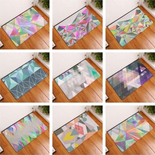 Colorful Geometric Abstract Doormat Non-Slip Printed Soft Flannel Carpet Decor Nordic Style Floor Door Mat for Hallway