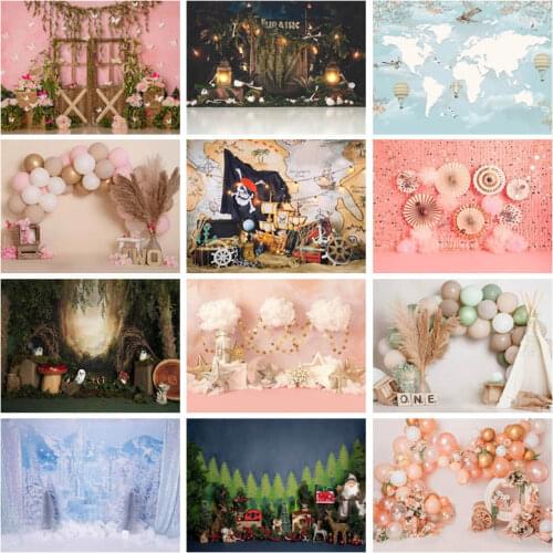 Baby Cake Smash Photography Backdrops Pink Flower Balloons Wild One Pirate Girl Boy Birthday Photo Background Studio Photophone