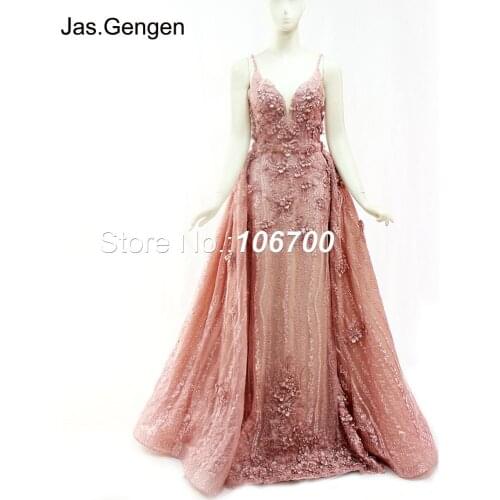 Two Piece robe de soiree Long Evening Dress 3D Embroidery Lace with Beading Detachable Train Over Skirt Bridal Prom Dresses Gown