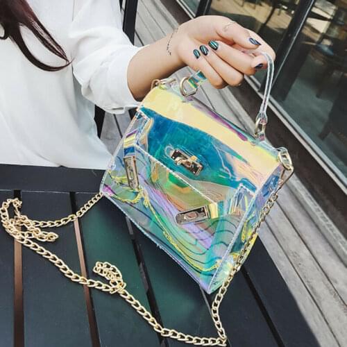 Womens Clear Tote PVC Vinyl Plastic Large Transparent Jelly Chain Shoulder Bags