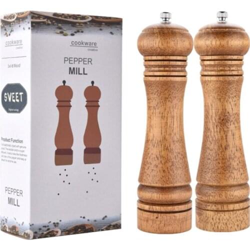 Oak Solid Wood SP Pepper Mills With Strong Adjustable Ceramic Salt Grinder 2Pcs In One Box Good Quality Kitchen BBQ Tools Set