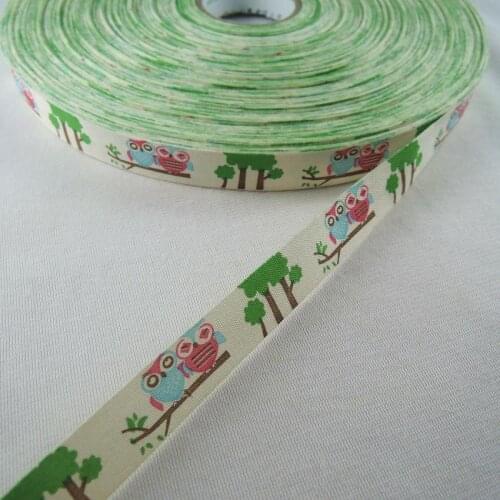 15mm 5/8" cotton ribbon Owl Printed Webbing Handmade Crafts Woven Brand Labels Packaging Garment Accessory Ribbon 20YDS XM-63