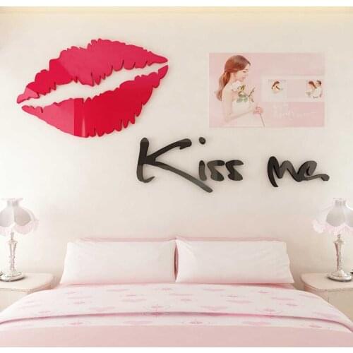 Kiss Me acrylic 3d stereo wall stickers wedding room Home Decor ins style bedroom bedside Modern Creative DIY Heart Wall Sticker