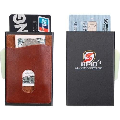 Bycobecy Antitheft Blocking Wallet Pass Port Holder Metal Credit Card Holder Automatic Elastic Vintage Aluminum Wallet Femal