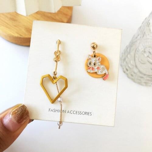 Cute kitten beautiful love asymmetric long tassel earrings