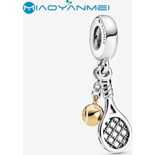 2020 Summer 925 Sterling Silver Beads Tennis Racket & Ball Dangle Charm Fit Original Pan Bracelets Women DIY School Gift