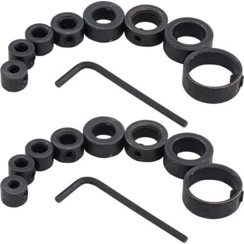 Hot Set Of 2 Drill Stop Bit Collars Limit Ring Dowel Shaft Chuck Positioner Locator with 2 Pcs Inner Hexagon Spanner