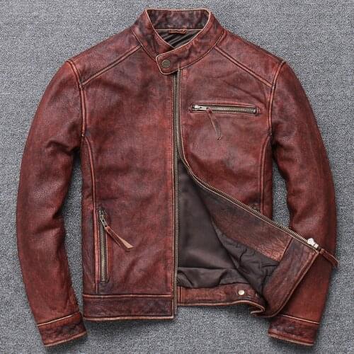 High Quality Real Leather Jacket Men Vintage Cow Leather Coat Motorcycle Jacket Mens Clothing Chaquetas Hombre 2021 New WPY2512