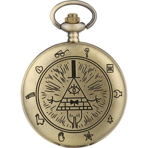 Weird Town Triangle Devil Pyramid Pattern Quartz Pocket Watch Necklace Chain Eye of Providence Free-Mason Men Fob Watches Gifts