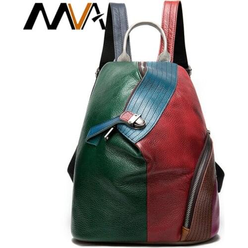 MVA Patchwork Womens Leather Backpack For Girl School Bags For Women Genuine Leather Backpack Female Mini mochila feminina
