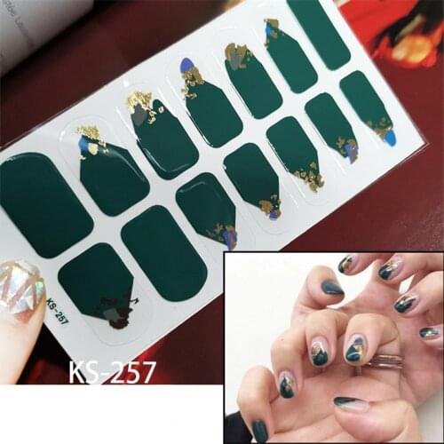 14tips/set Full Cover Nail Stickers Wraps Decoration DIY for Beauty Nail Art Decals Plain Stickers Self Adhesive Nail Stickers