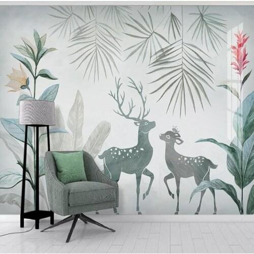 Professional custom 3D wallpaper mural modern minimalist creative green plant leaves living room back wall decoration painting