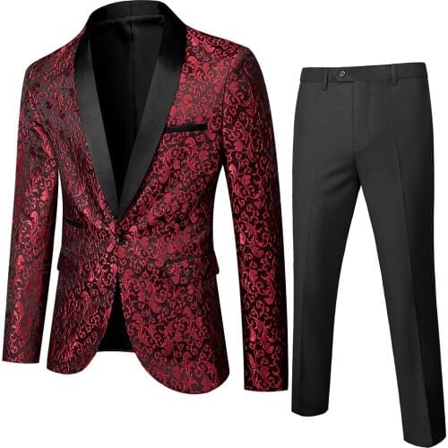Jacket + Pants)2021 mens new fashion boutique formal three-piece set, business casual cotton print wedding dress set