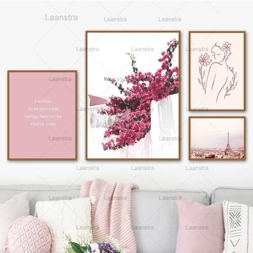 Self-Adhesive Painting Wall Sticker Sakura Cherry Tree Azaleas Paris Tower Art Nordic Poster Prints Pictures for Home Decoration