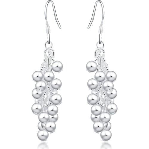 Long Beaded Earrings For Women Fine Jewelry Party Gift Trendy 925 Sterling Silver colorHigh Quality Grape Drop Earrings