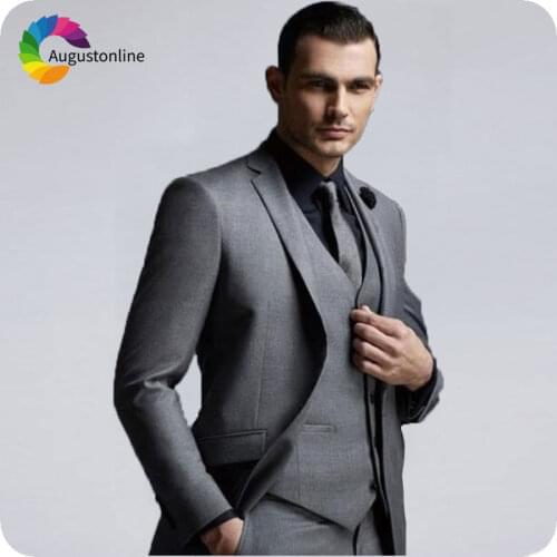 Grey Mens Classic Suits Formal Business Man Blazers Groom Wedding Tuxedos Slim Fit Terno Masculino Costume Homme Groomsmen Suit