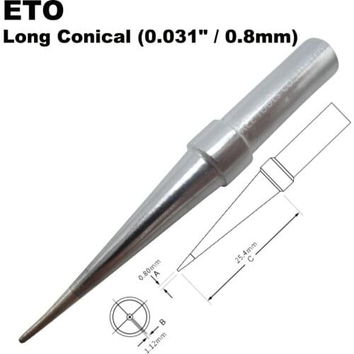 Soldering Tip ETO Long Conical 0.8mm Fit WELLER WES51 WES50 WESD51 WE1010NA WE1010EU PES51 PES50 LR21 LR20 Iron Welding Bit