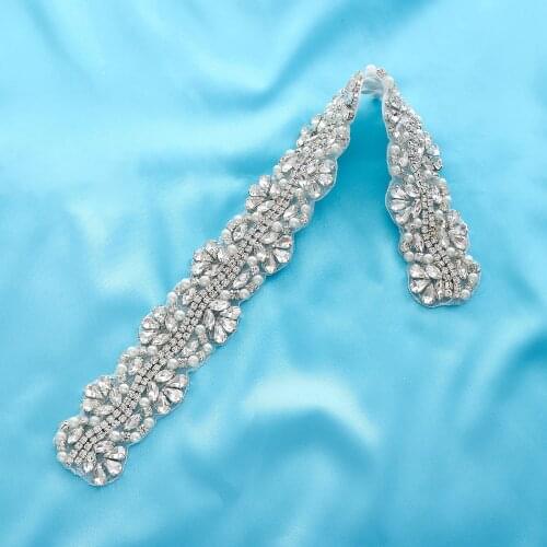 Rhinestone Crystal Wide Applique Gold Wedding Dresses DIY Beaded Bridal Handmade Pearl Silver Accessories Garment S151