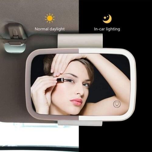 Universal Car Hanging Vanity Mirror Car Makeup Mirror Silver-plated Glass Rear View Mirror With LED Light Car Sun Visor Mirror