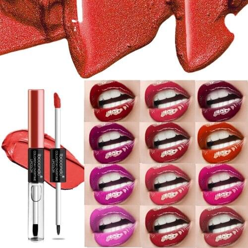 Waterproof Matte Lip Gloss 2 in 1 Lipgloss Long Lasting Matt Lipgloss&Lip Care Moisturizing Lips Care Lips Tint Makeup Lipstick