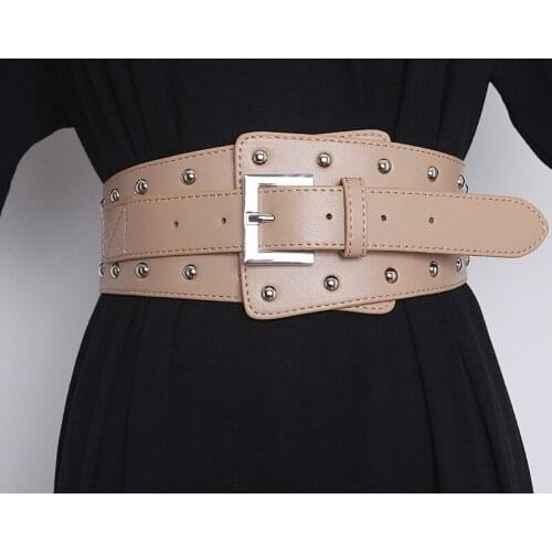 Womens runway fashion rivet PU leather Cummerbunds female Dress Corsets Waistband Belts decoration wide belt TB1297