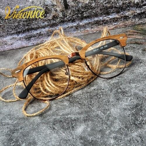 Viewnice Women Retro Glasses Frames Men Wood Acetate Eyeglasses Blue light glasses Revet Myopia Eyewear Antiblue light Clear len