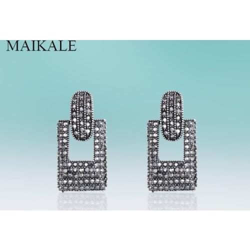 MAIKALE New Vintage Dangle Square Zinc Alloy Micro Inlay Rhinestone Drop Earring for Women Jewelry High Quality Classic Gifts