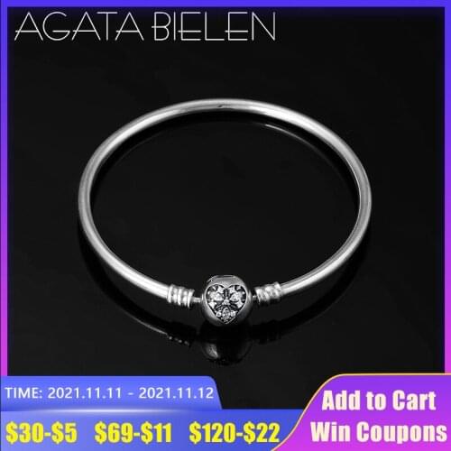 Real Fashion Jewelry Bracelet 925 Sterling Silver Heart Zircon charm bead bracelets For Women DIY Jewelry Gift