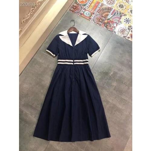 New 2021 Women Summer Fashion Runway Midi Dress V-Neck Short Sleeve Waist Elastic Color Patchwork Slim A-Line Dresses