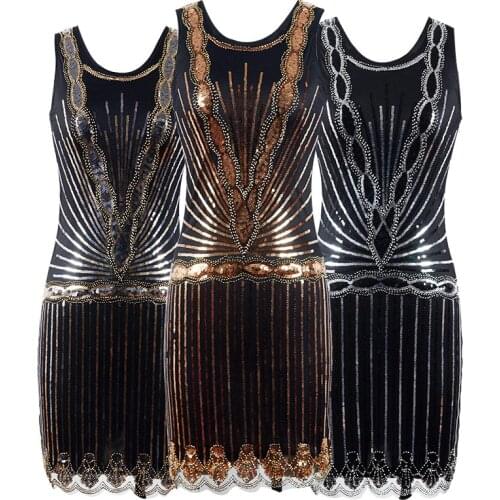 Free shipping Quanzhou Walson Women Party Dress Robe 1920s Sequin Fringe Embroidery Dress Summer Art Deco Retro Dress