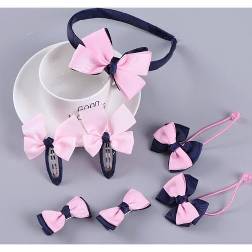 1set=7pcs Children Accessories Hairband Hairpins Gum for Hair Baby Girls Lovely Bow Headwear Hair clip Headband