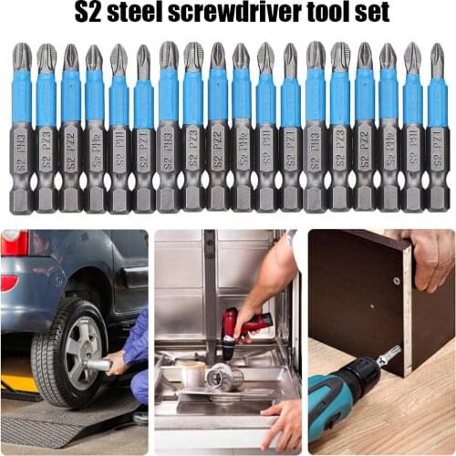18pcs Screwdriver Bits Set 50mm PH2 Anti-slip with Magnetic 1/4" Hex Shank Fits Hand Electric Drill Driver Hand Tools