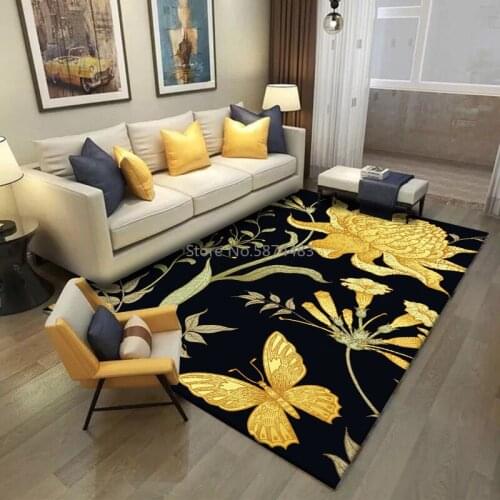 200*300cm American Pastoral Style Retro Black Background Yellow Big Flowers Plant Bedroom Living Room Doormat Bedside Mat