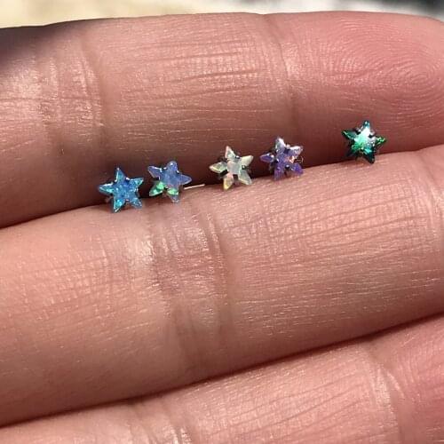 316L Stainless Steel 16G Star Opal Internal Thread Labret Lip Tragus Helix Daith Conch Cartilage Piercing Earring Body Jewelry