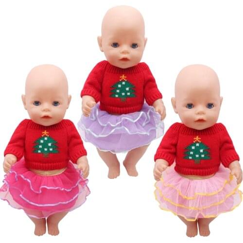 43 Cm Boy American Dolls Clothes 2Pcs/Set Red Christmas Tree Sweater + Cake Skirt Born Baby Toy Accessories 18 Inch Girls f296