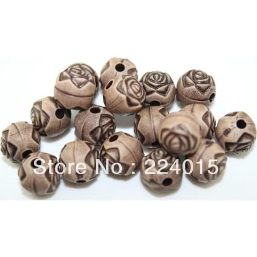 200pcs 9mm Acrylic Rose Flower Imitation Natural Wood Print Classical Beads For Beading DIY,JB138