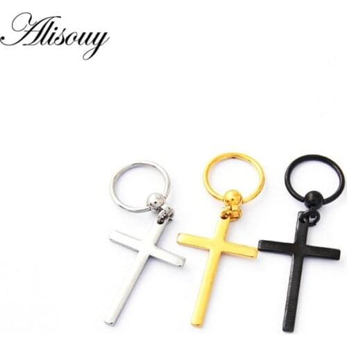 Alisouy 1 Pair Graceful Steel Black Circle Round Stainless Cross Earring Steel Punk Rock Captive Bead Prevent Allergy ear studs