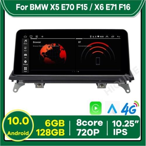 10.25" 8-Core 8+128G Android 10 Car Multimedia Player for BMW X5 E70 F15 / X6 E71 F16 2007-2017 GPS Navigation Radio Stereo Navi