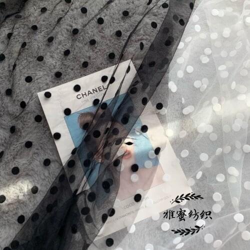 White Black Sewing Fabric Tutu 1cm Big Flock Dot Mesh Fabric Polka Tulle Skirt Net Fabric For Woman Blouse Jumpsuit Fluffy Skirt