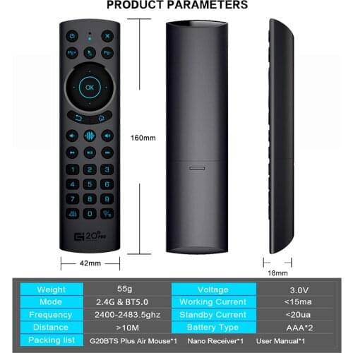 G20BTS Plus G20S PRO 2.4G RF Wireless Voice Backlit Air Mouse Gyroscope IR Learning Remote Control for MECOOL Android TV BOX