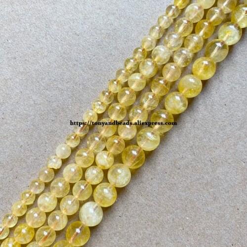 Natural Color Stone AA quality Yellow Cystals Citrines Round Loose Beads 15" 6 8 10 12MM For Jewelry Making