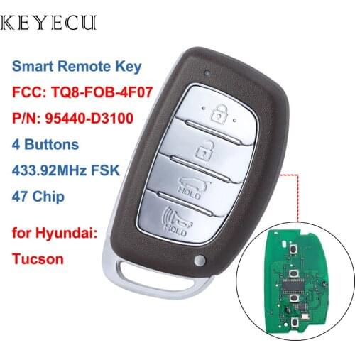 Keyecu Remote Key Fob 4 Buttons 434Mhz 47 Chip for Hyundai Tucson 2016 2017 2018 FCC ID: TQ8-FOB-4F07, P/N: 95440-D3100