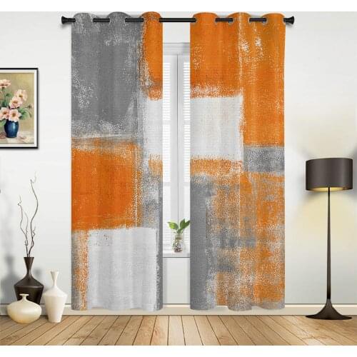 Oil Painting Abstract Geometric Orange Window Curtains kids bedroom decor Curtain Home Decor Kitchen Decor Curtain Panels